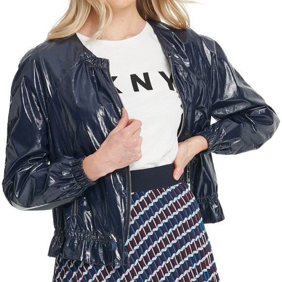 Dkny Jackets & Blazers - A76 Faux-Leather Drawstring Bomber Jacket - L